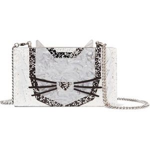 Karl Lagerfeld Acrylic Glitter Cat Clutch